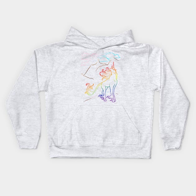 Pride Mountain Unicorn Lineart Kids Hoodie by Bardic Cat